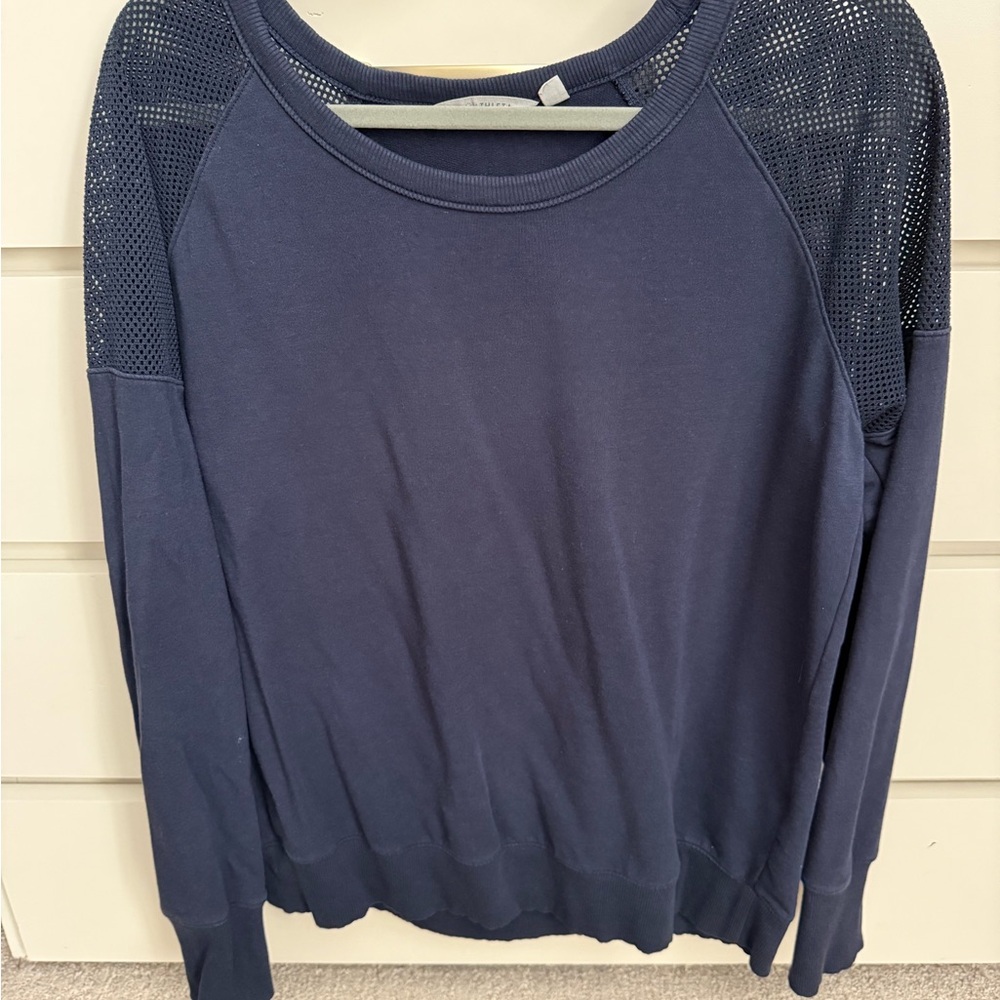 Athleta Navy Blue Mesh Sleeve Sweatshirt